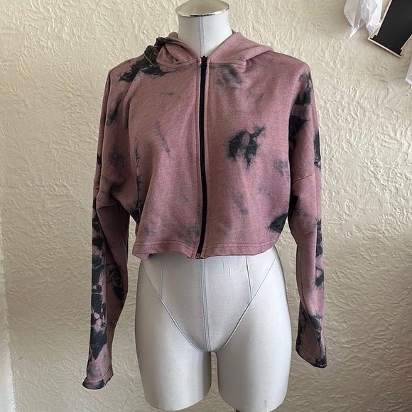 Pretty Little Thing Mauve Pink Black Cropped Zip Up Hoodie Sweatshirt 10 - Picture 2 of 9